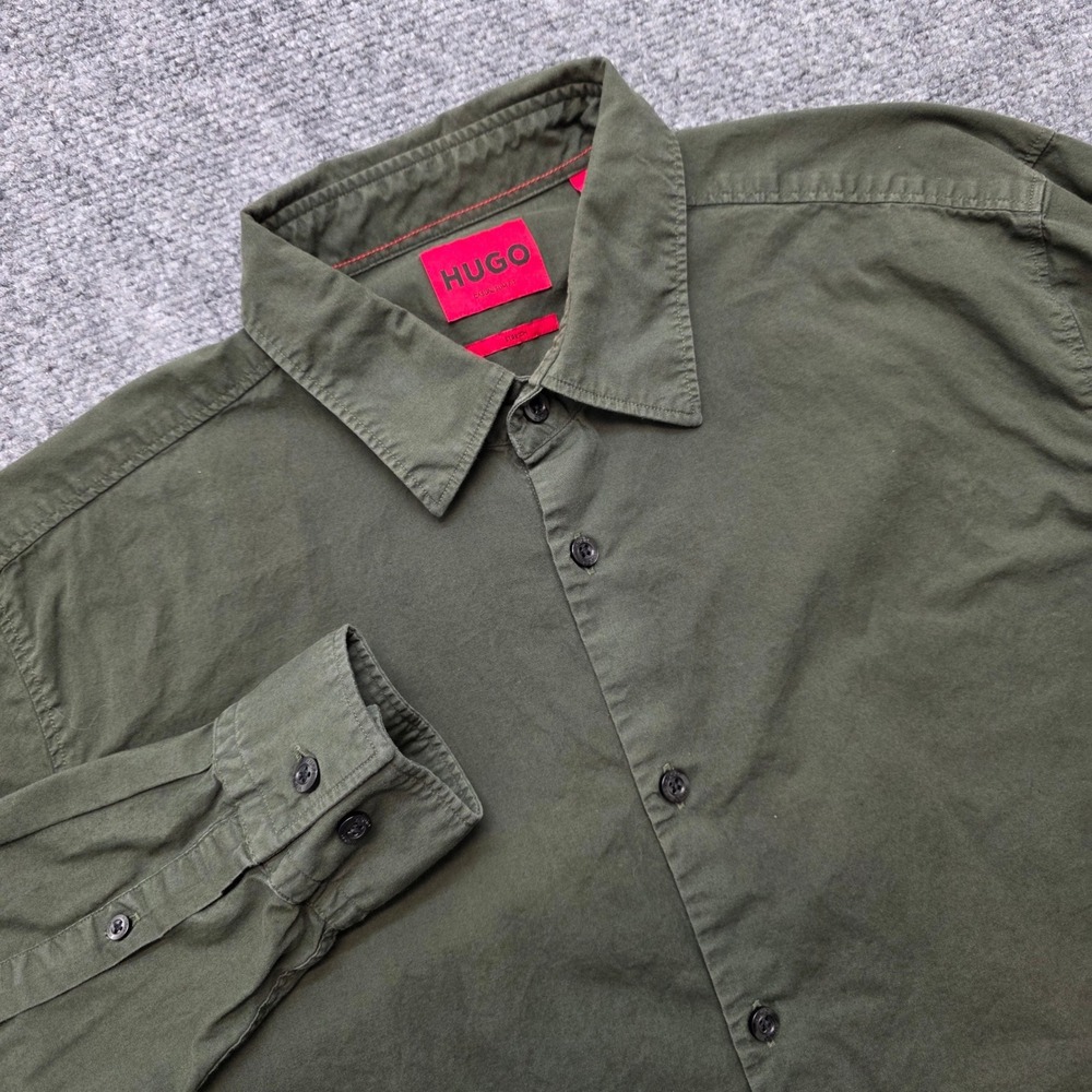 Hugo Boss Hugo Ermo Slim-Fit Stretch Button Down Shirt Men's Medium Olive Green